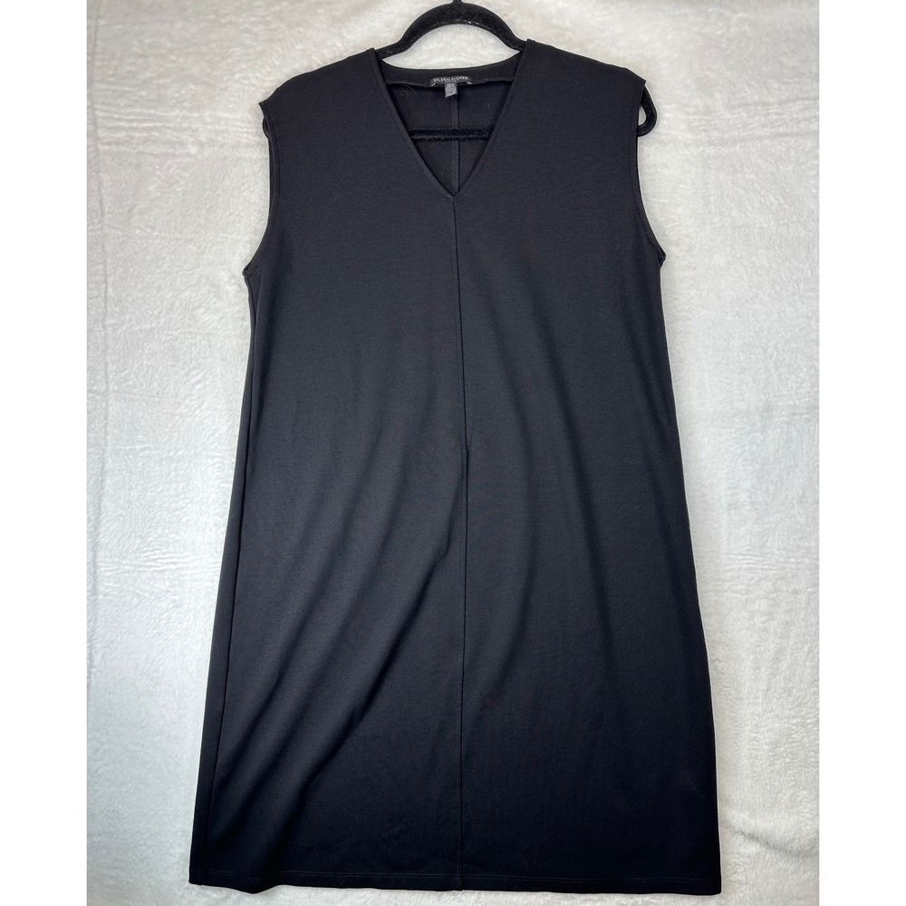 Eileen Fisher Dress Womens PM Black Sleeveless V-Neck Stretch Jersey 1138